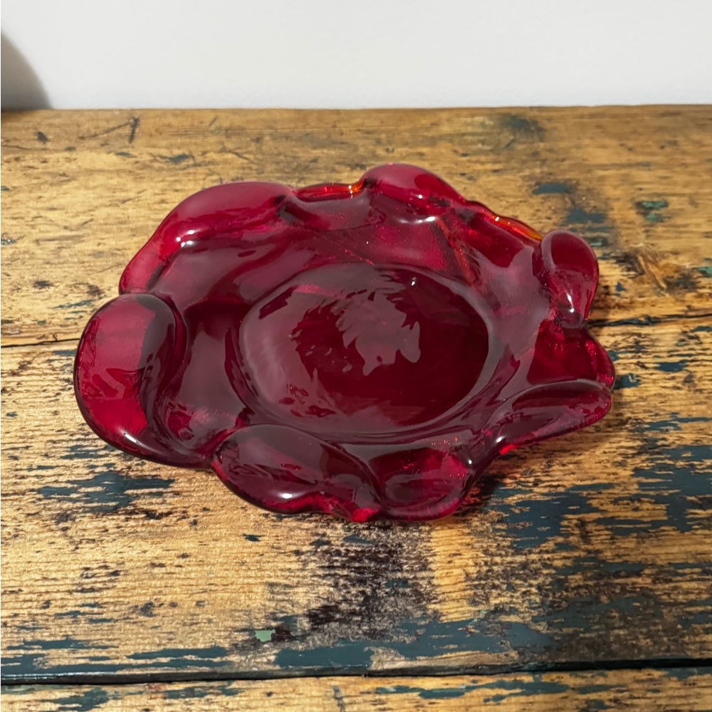 Elegant Red Fenton Glass Decorative Dish
